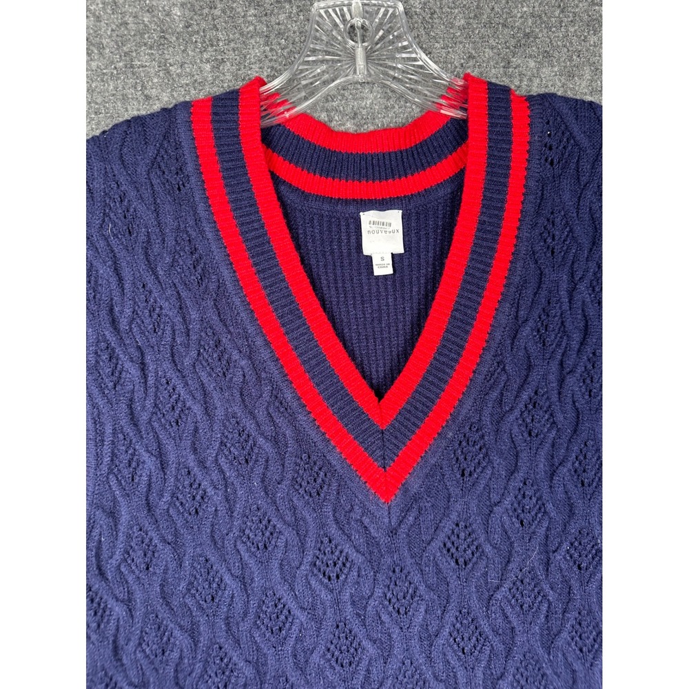 Nouveaux Womens Preppy Cable Knit Varsity Stripe Sweater Vest Navy Blue S - Picture 4 of 12